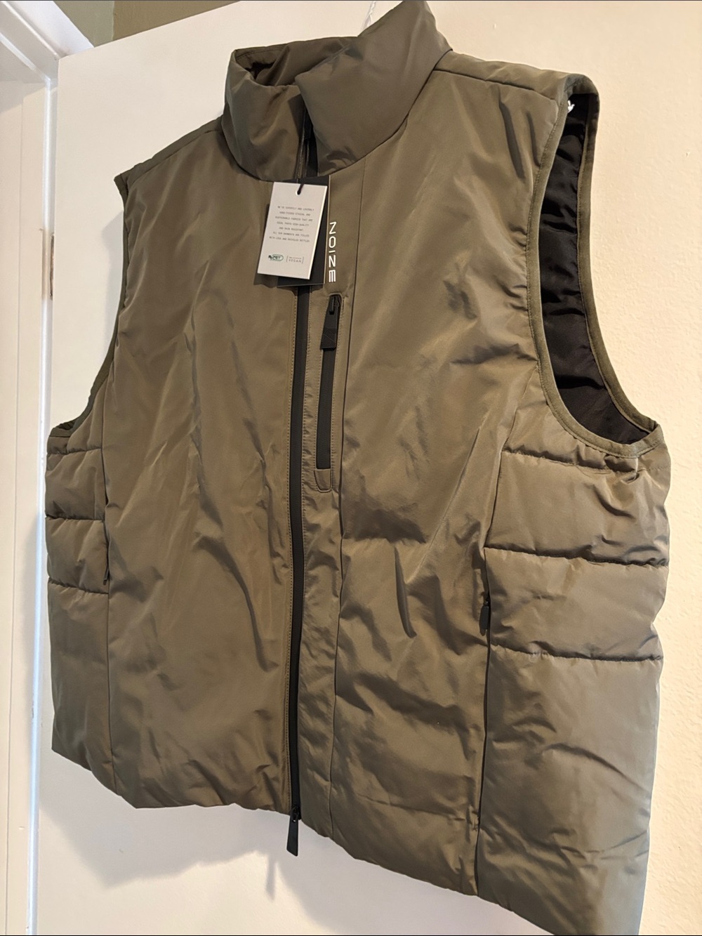 Noize Men's Olive Green Quilted Puffer Vest with High Collar